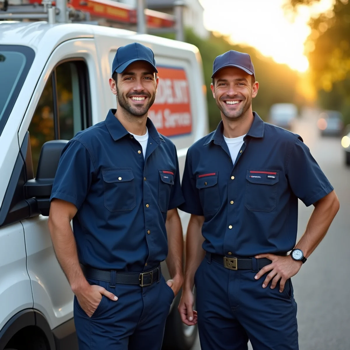 Bloomfield Hills Plumbing Pros team standing by a branded service van on Woodward Avenue