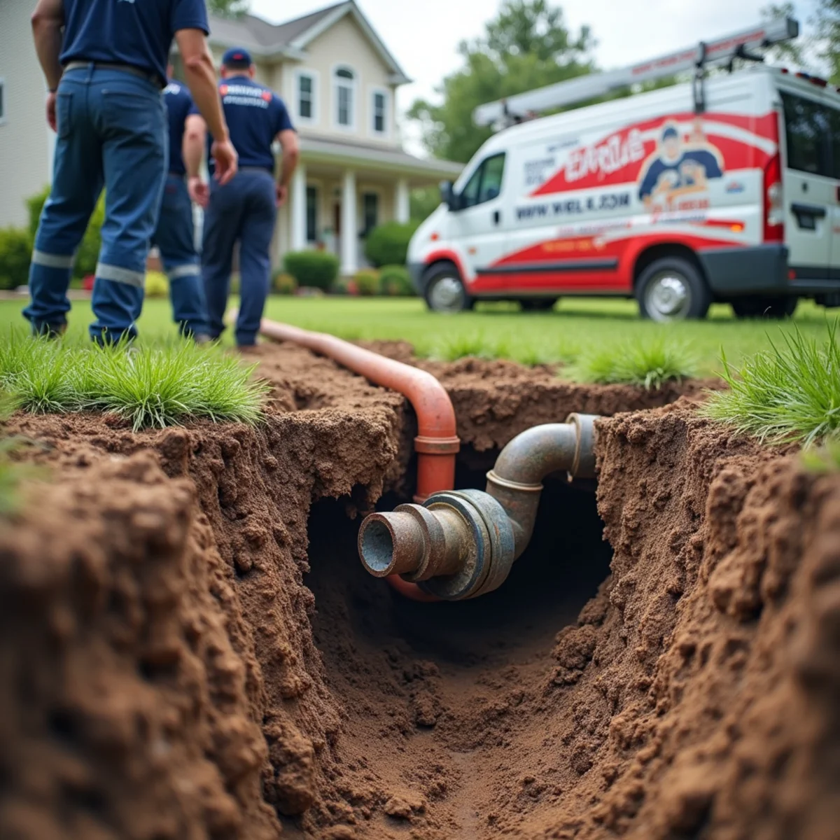 Diagram-style view of a sewer line shifted by expansive clay soil in a Metro Detroit yard