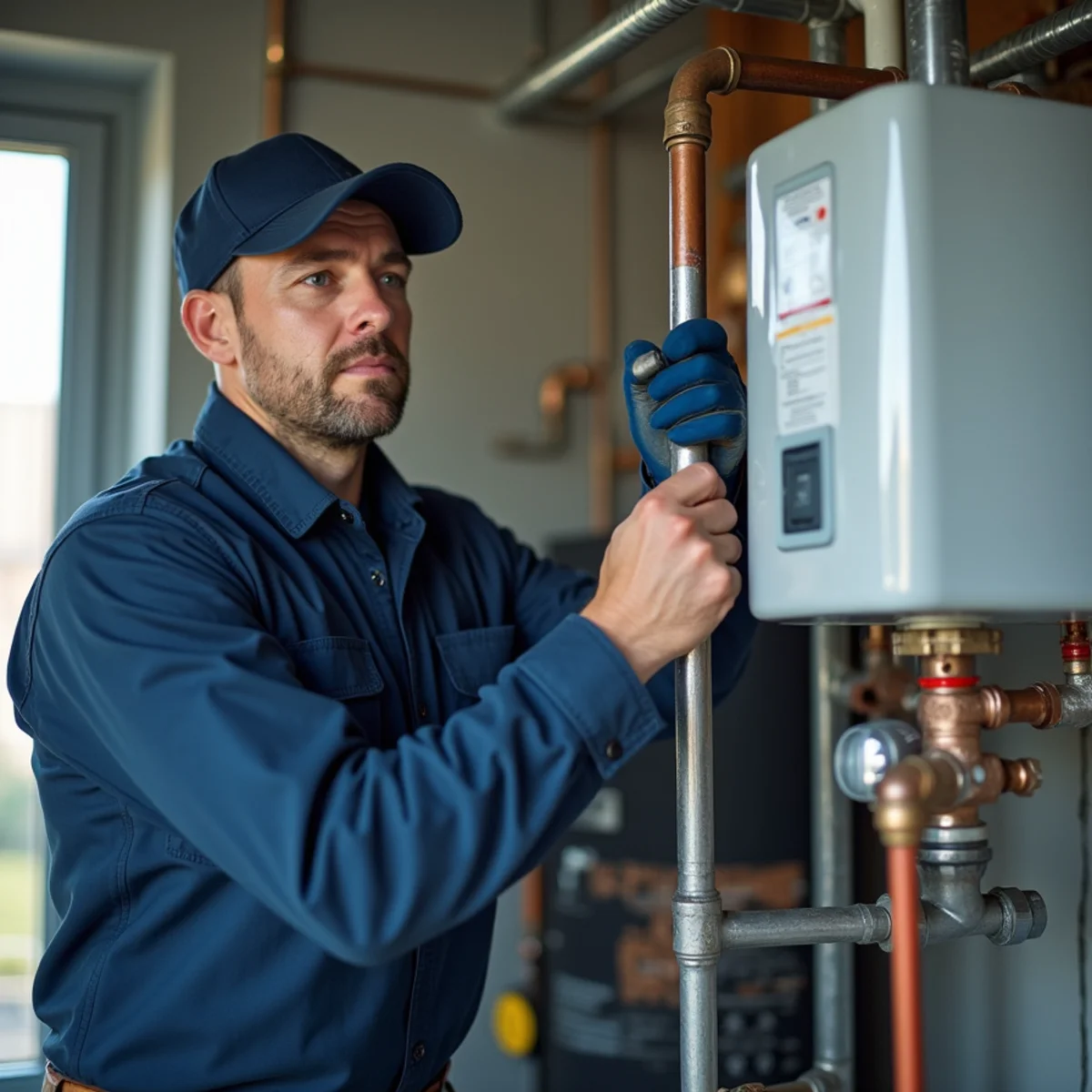 Commercial plumber servicing a mechanical room in a Bloomfield Hills office building