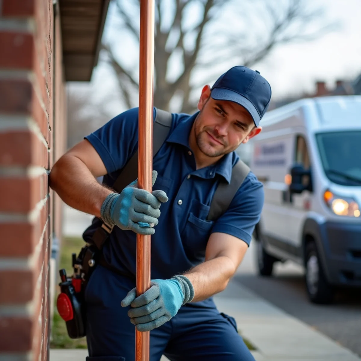 Plumber replacing a lead service line in a century-old Detroit, MI home