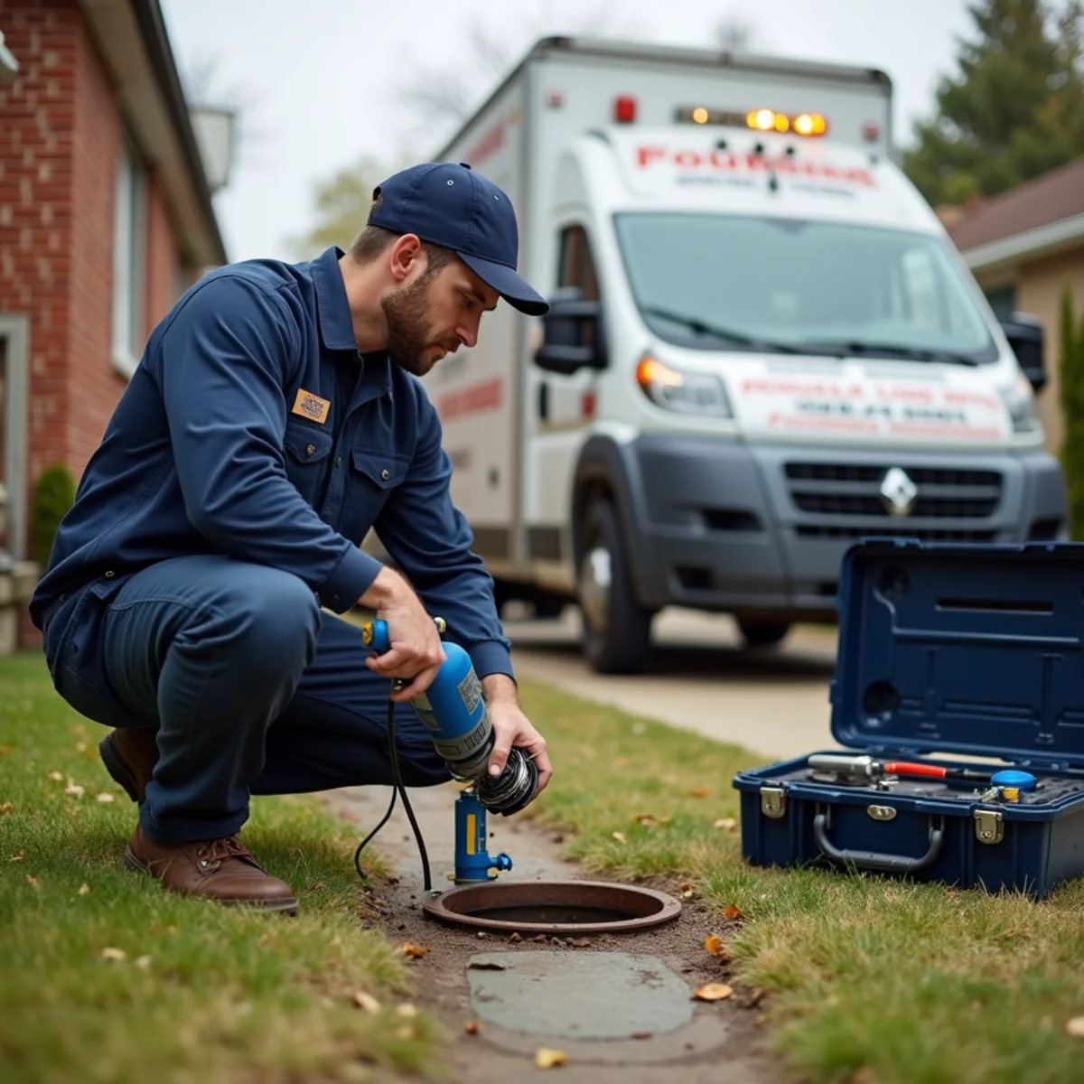 Plumber repairing aging cast-iron and clay laterals in a pre-war Ferndale, MI bungalow