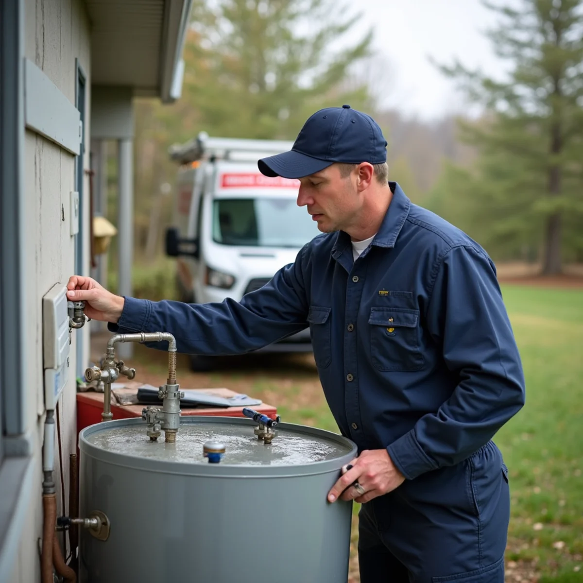 Plumber installing a water softener for a rural well home in Highland Township, MI