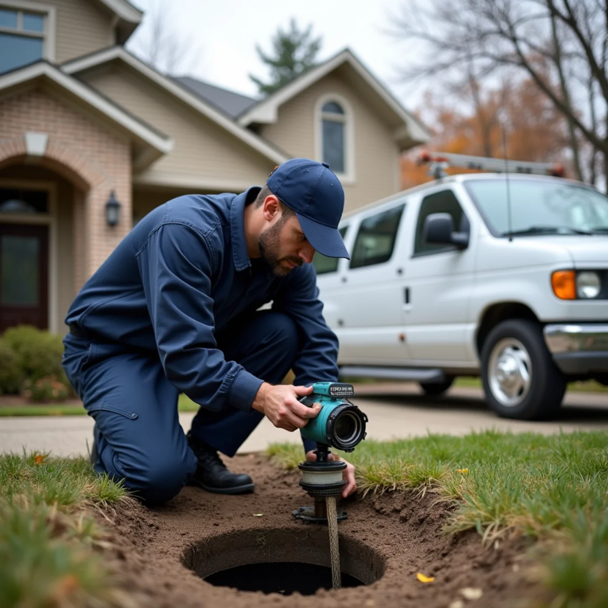 Plumber servicing original plumbing in a 1930s Tudor near Rackham Golf in Huntington Woods, MI