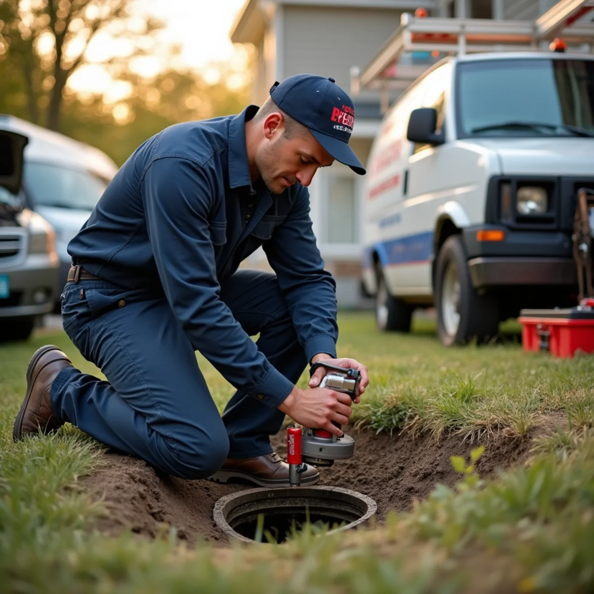 Plumber servicing a clay-tile sewer at a historic district home in Northville, MI