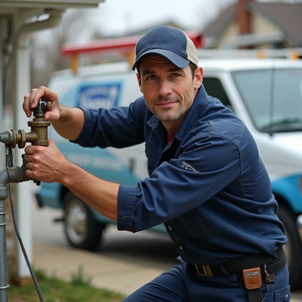 Plumbing service van traveling Woodward Avenue through Oakland County, Michigan