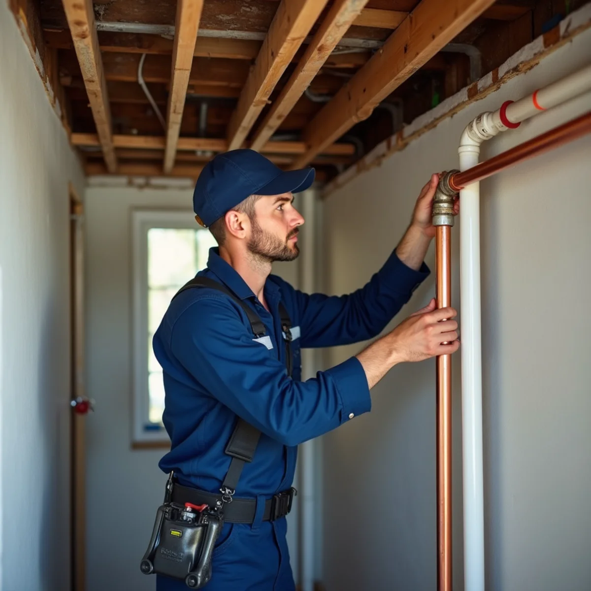 Plumber installing new copper supply lines during a whole-home repipe in Bloomfield Hills