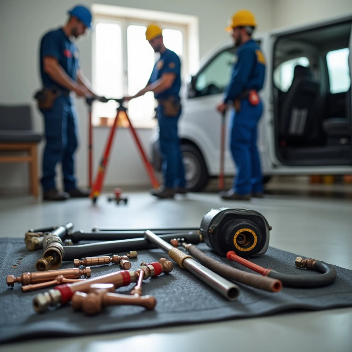 Bloomfield Hills plumber's tools and equipment laid out for a service call