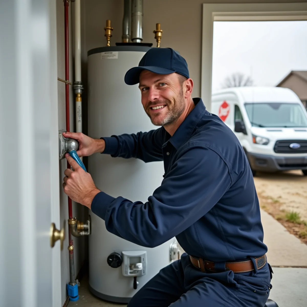 Plumber servicing a new-construction home and a well in South Lyon, MI