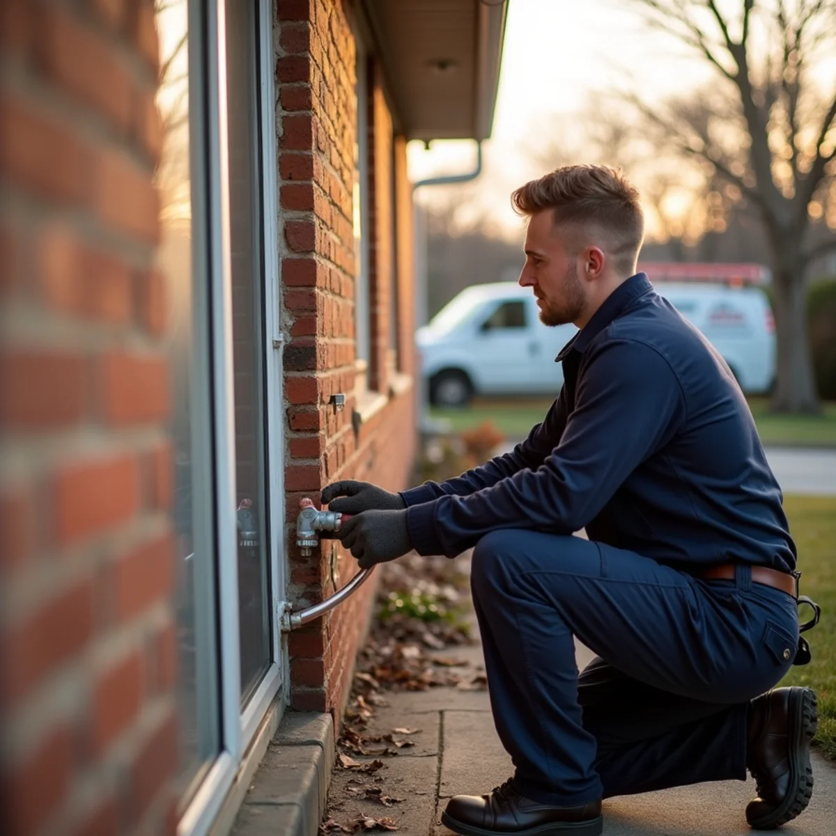 Plumber repiping a galvanized riser in a 1950s Southfield, MI brick ranch