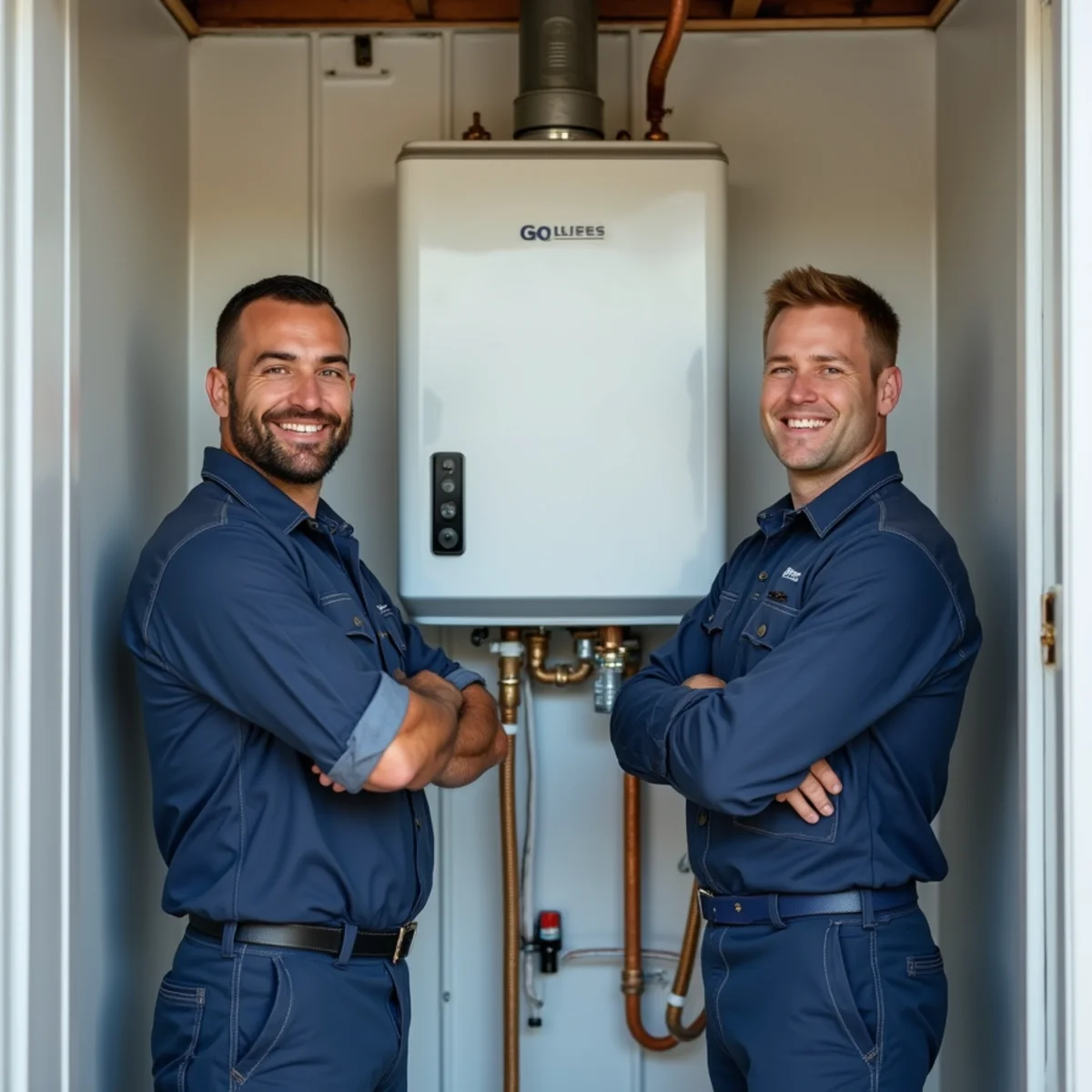 Side-by-side comparison of a tankless unit and a traditional tank water heater in a Michigan home