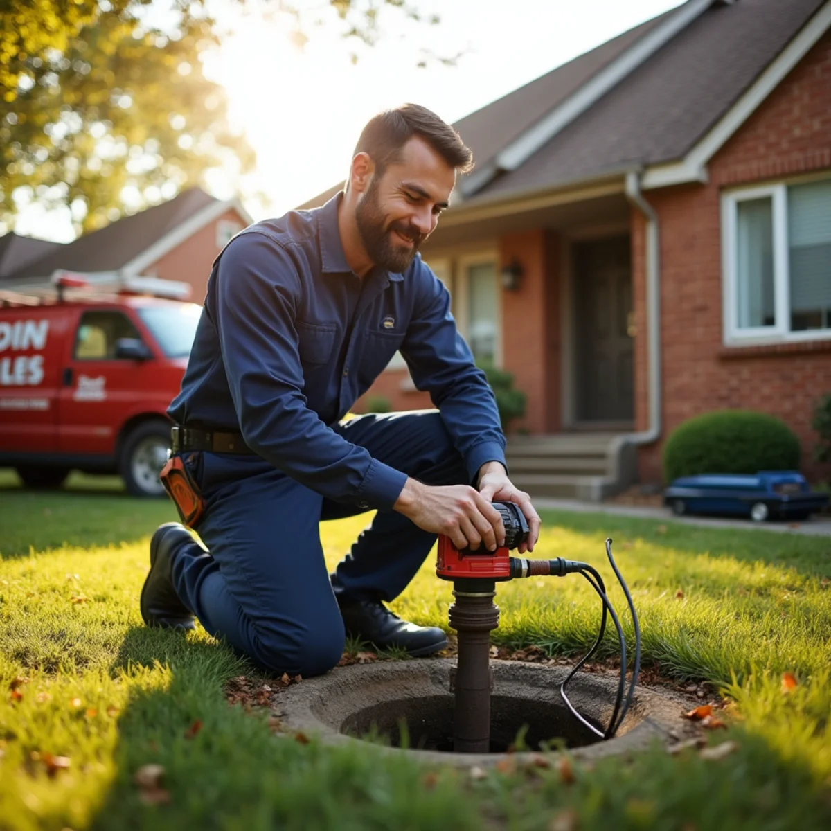 Plumber clearing a clay-soil sewer backup at a 1960s ranch in Westland, MI